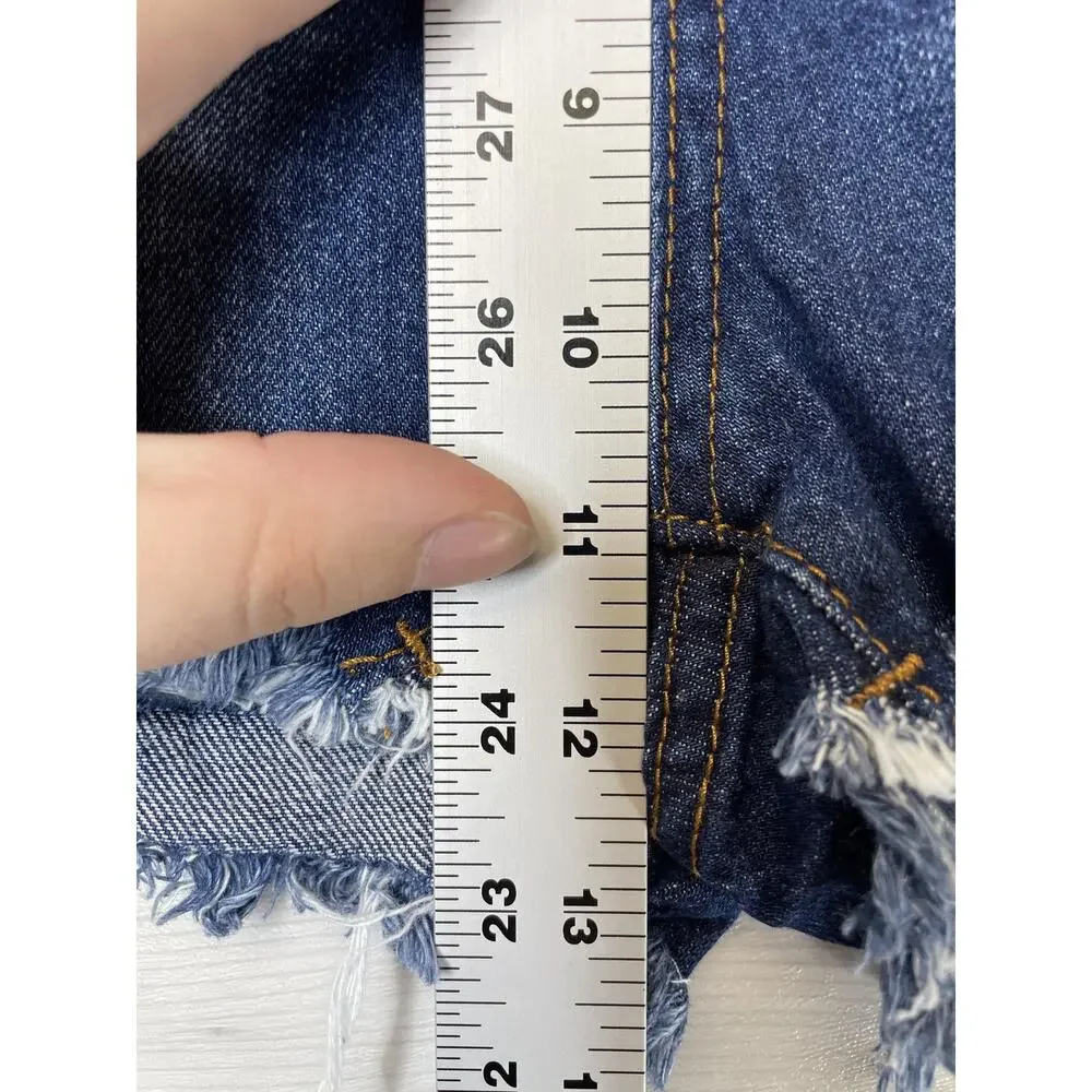 Fashion Nova Shorts Womens Small Dark Denim Distressed Frayed High‎ Rise Cutoff